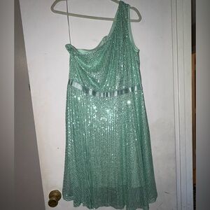 NWT One Shoulder Sequin Dress - Mint Green
